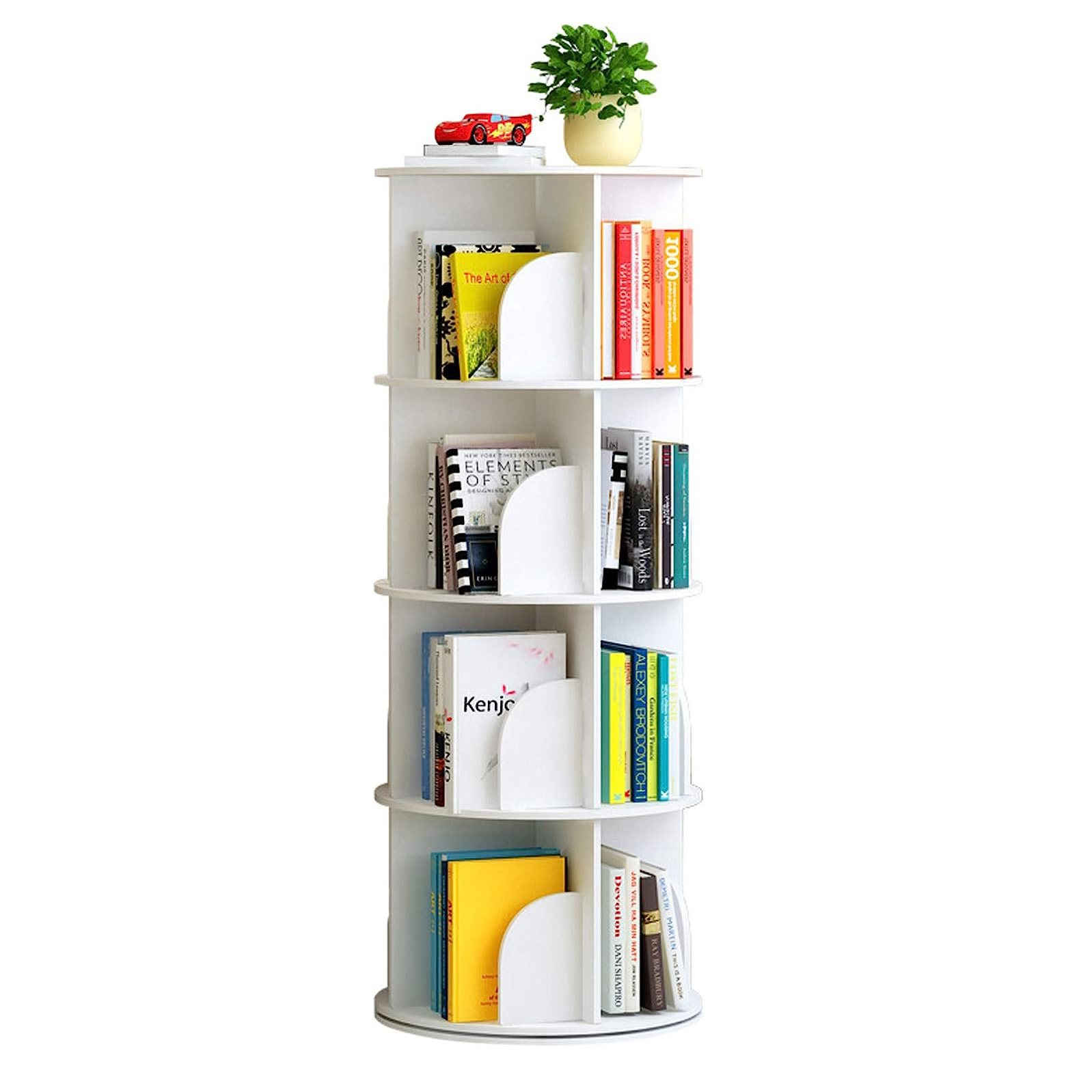 White Wood Plastic Kids Rotating Bookshelf 360 Revolving Bookcase