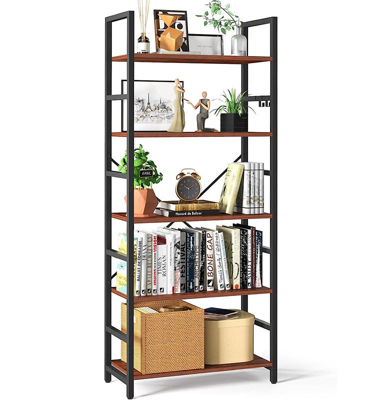 5 Tier Bookshelf - Tall Book Shelf Modern Bookcase Rustic Book Case Industrial Bookshelves Book Storage Organizer for Bedroom