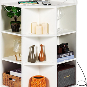 Corner Cabinet, Wooden Corner Storage with USB and Outlets Board Game Storage Cabinet