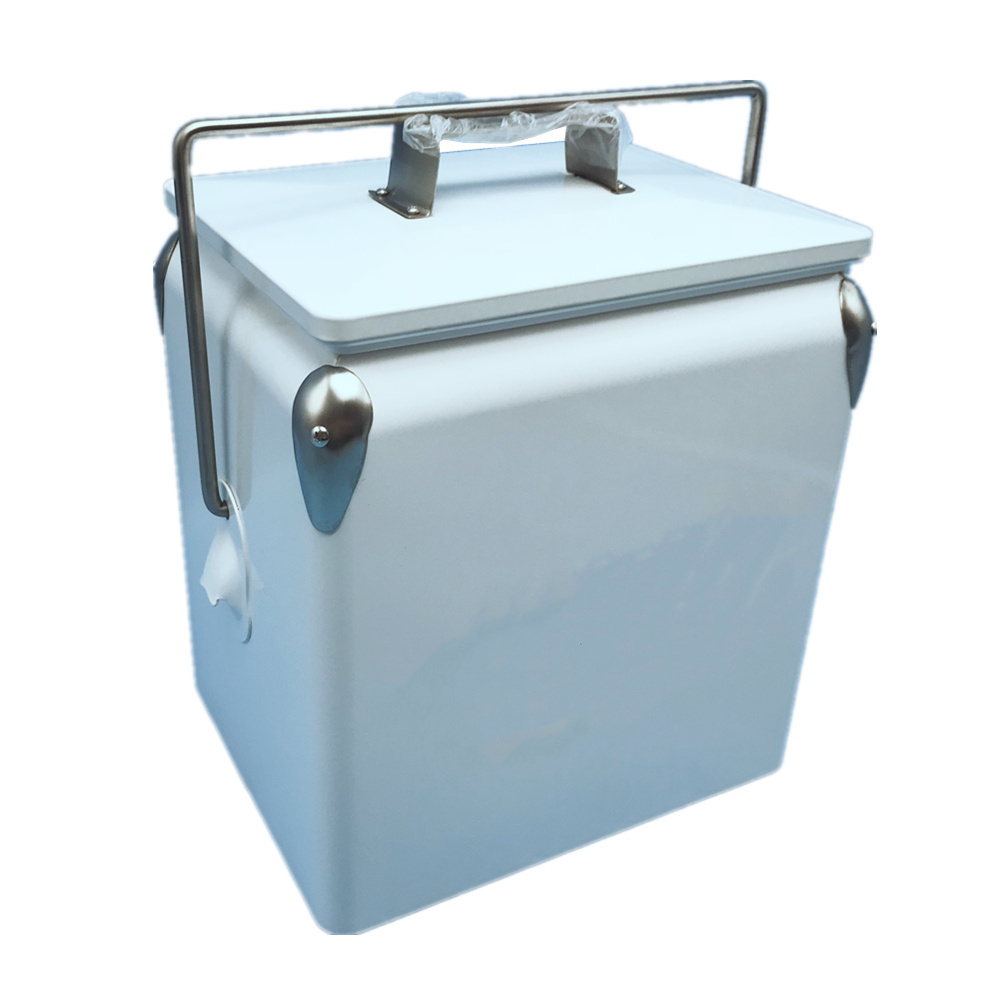 LINYU Vintage Ice Box 13 Liters Metal Retro Coolers in White Keep Food Drinks Beverages Cold 48hrs 14 Quart Portable Cooler Box