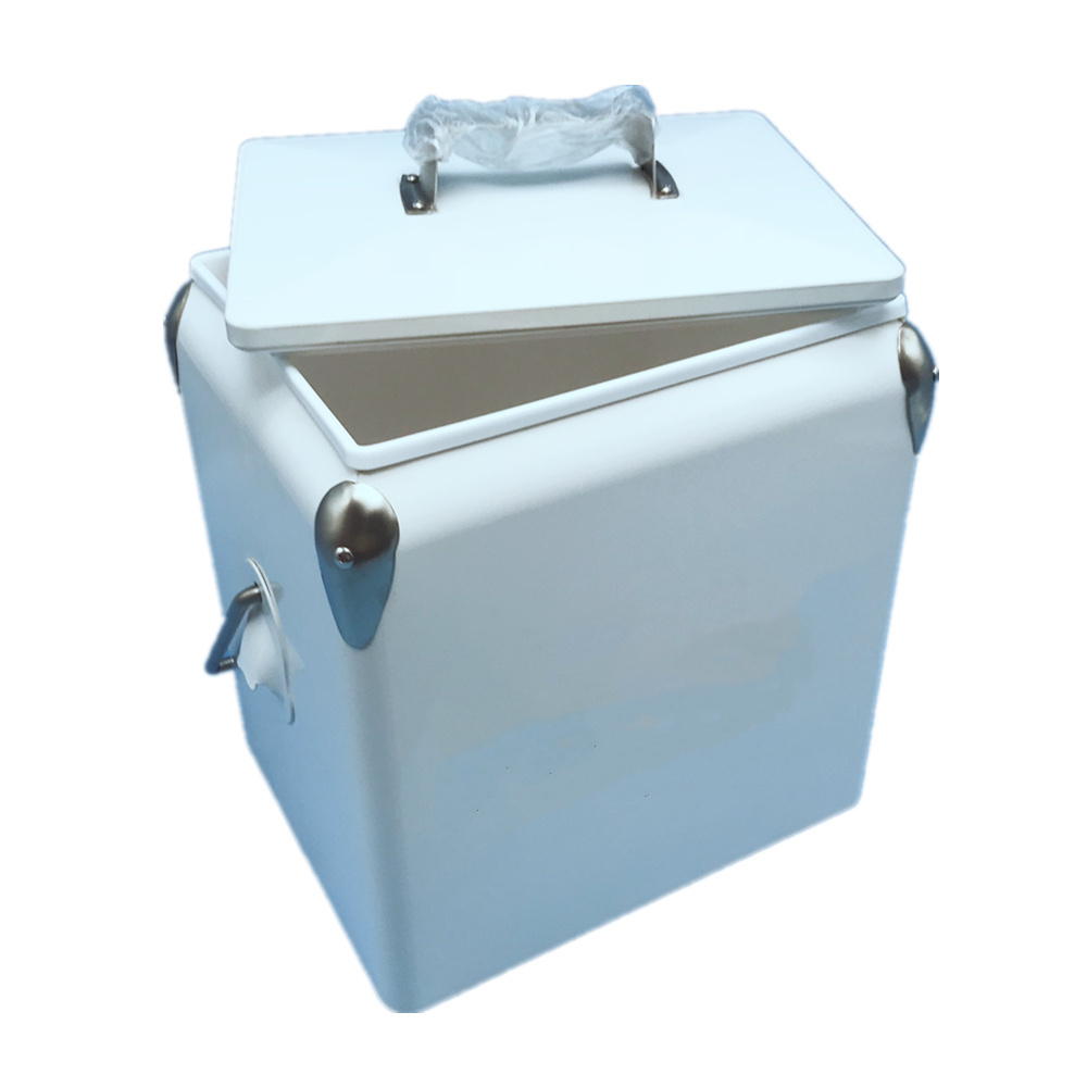 LINYU Vintage Ice Box 13 Liters Metal Retro Coolers in White Keep Food Drinks Beverages Cold 48hrs 14 Quart Portable Cooler Box