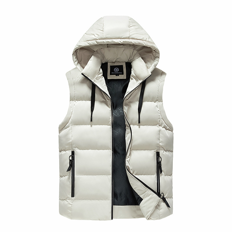 Hot Sell Custom LOGO Zipper Winter Puffer Vest Jacket Men Quilted Hood Utility Puffer Jacket Vest