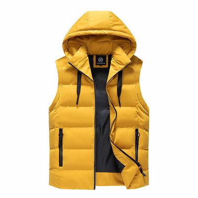 Hot Sell Custom LOGO Zipper Winter Puffer Vest Jacket Men Quilted Hood Utility Puffer Jacket Vest