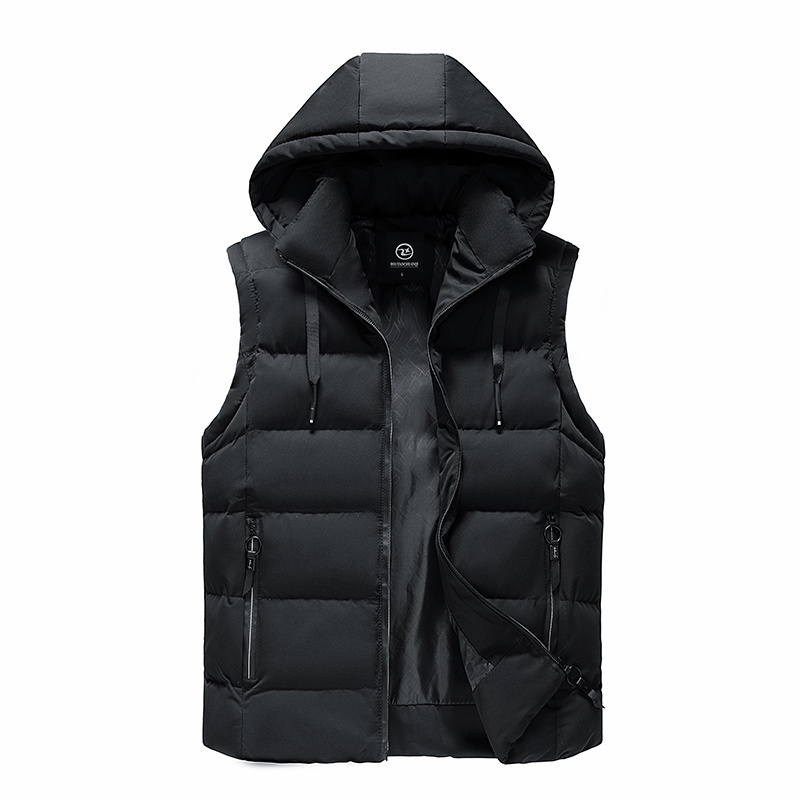 Hot Sell Custom LOGO Zipper Winter Puffer Vest Jacket Men Quilted Hood Utility Puffer Jacket Vest