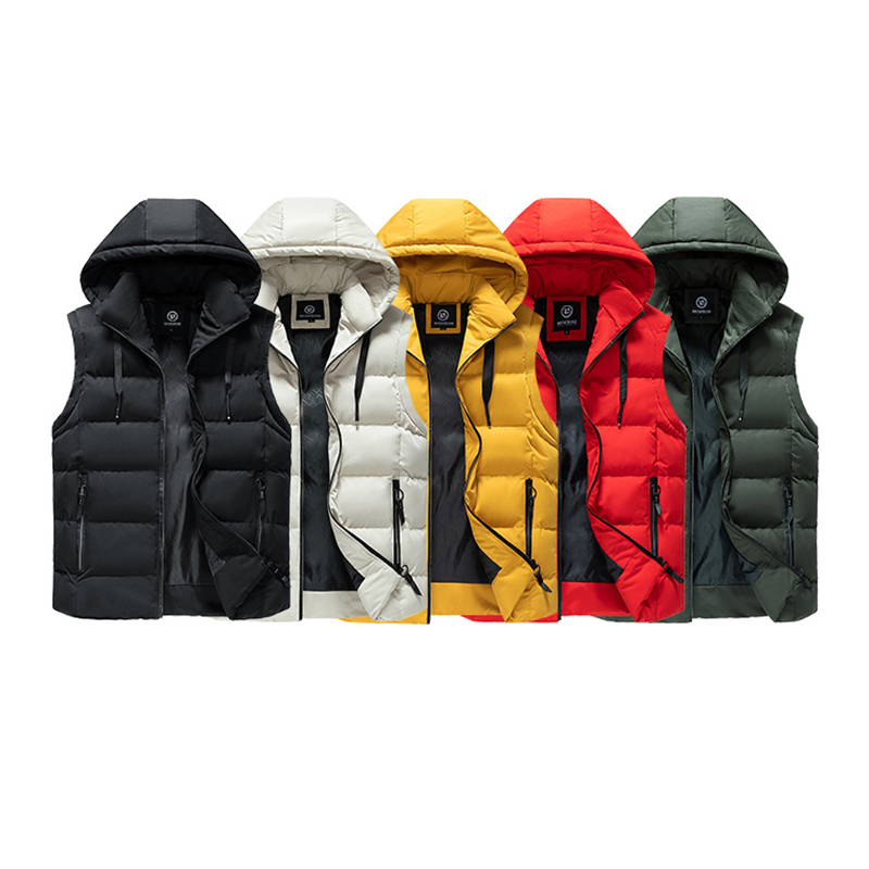 Hot Sell Custom LOGO Zipper Winter Puffer Vest Jacket Men Quilted Hood Utility Puffer Jacket Vest