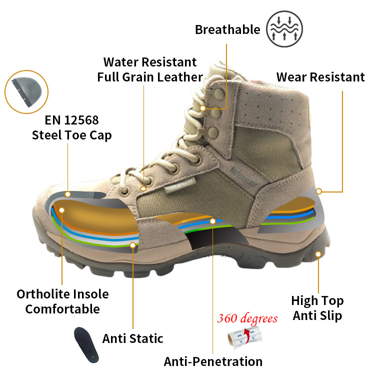 Steel Toe Cap Safety Shoes Outdoor High Top Desert Combat Tactical Hiking Boots for men