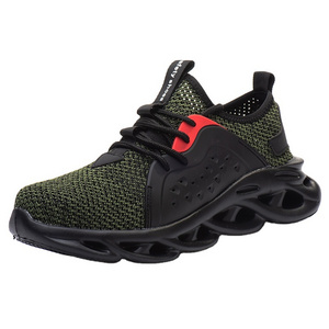 rubber pu outsole steel toe flying knit sneakers men's casual shoes hiking shoes work shoes