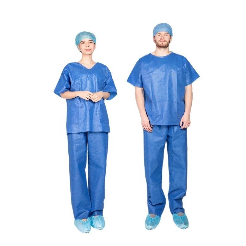 2024 Medical Non-Woven Disposable Scrub Unisex Scrub Set Hospital Uniform Suits With Short Sleeves Uniform Suit For Doctor Nurse