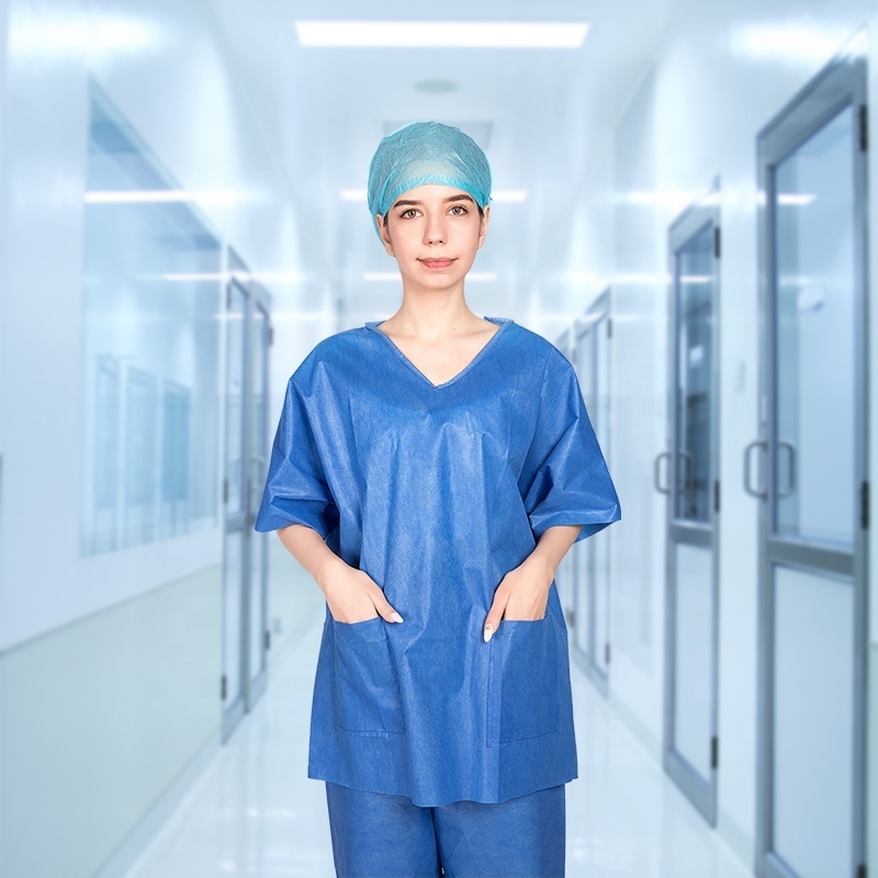 Unisex Disposable Surgic Gown Medical Nurse Pajamas Patients Short Sleeves Gown Shirts Lab Scrub Suit Hospital Uniforms