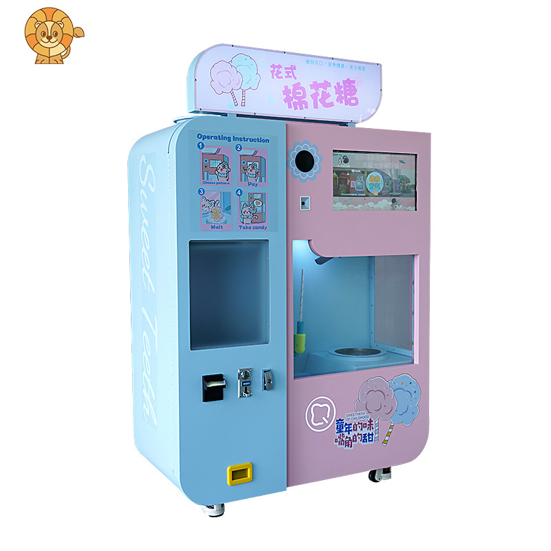 Latest DIY automatic cotton candy machine candy floss machine coin operated flower cotton candy floss vending machine