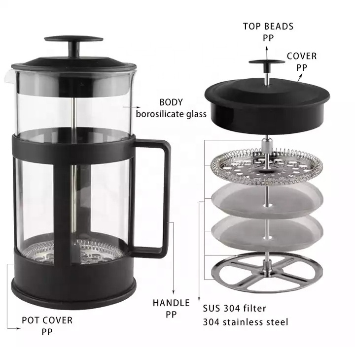 FREE Sample 350ml 600ml 800ml 1000ml Low Price Dropshipping Coffee Maker Cafetiere Stainless Glass Coffee Tea French Press