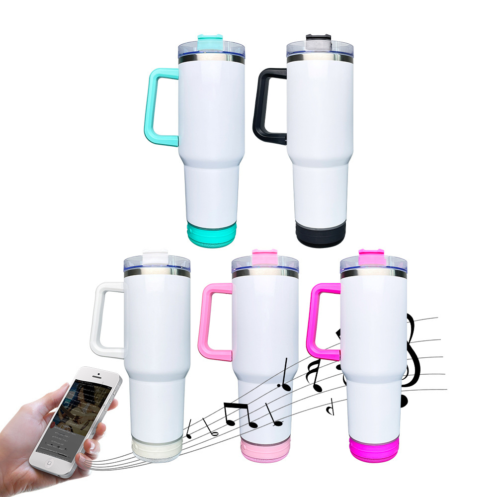 USA warehouse wholesale bulk double walled stainless steel Reusable drinkware speaker  40oz tumbler with handle for sublimation