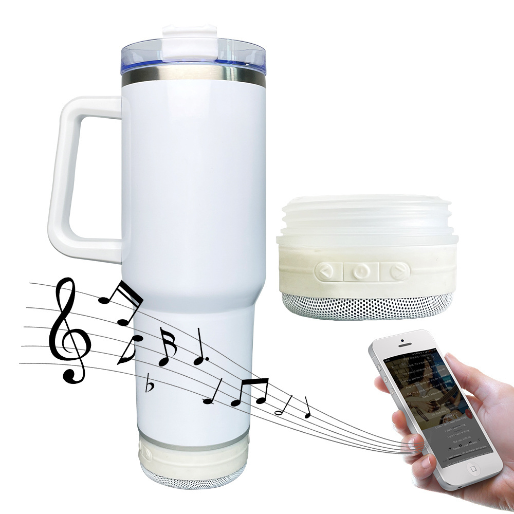 USA warehouse wholesale bulk double walled stainless steel Reusable drinkware speaker  40oz tumbler with handle for sublimation