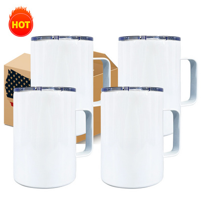 White Vacuum Insulated Mug Stainless Steel  sublimation Travel 12oz Coffee Camping Tumbler Mugs with Spill Proof Lid