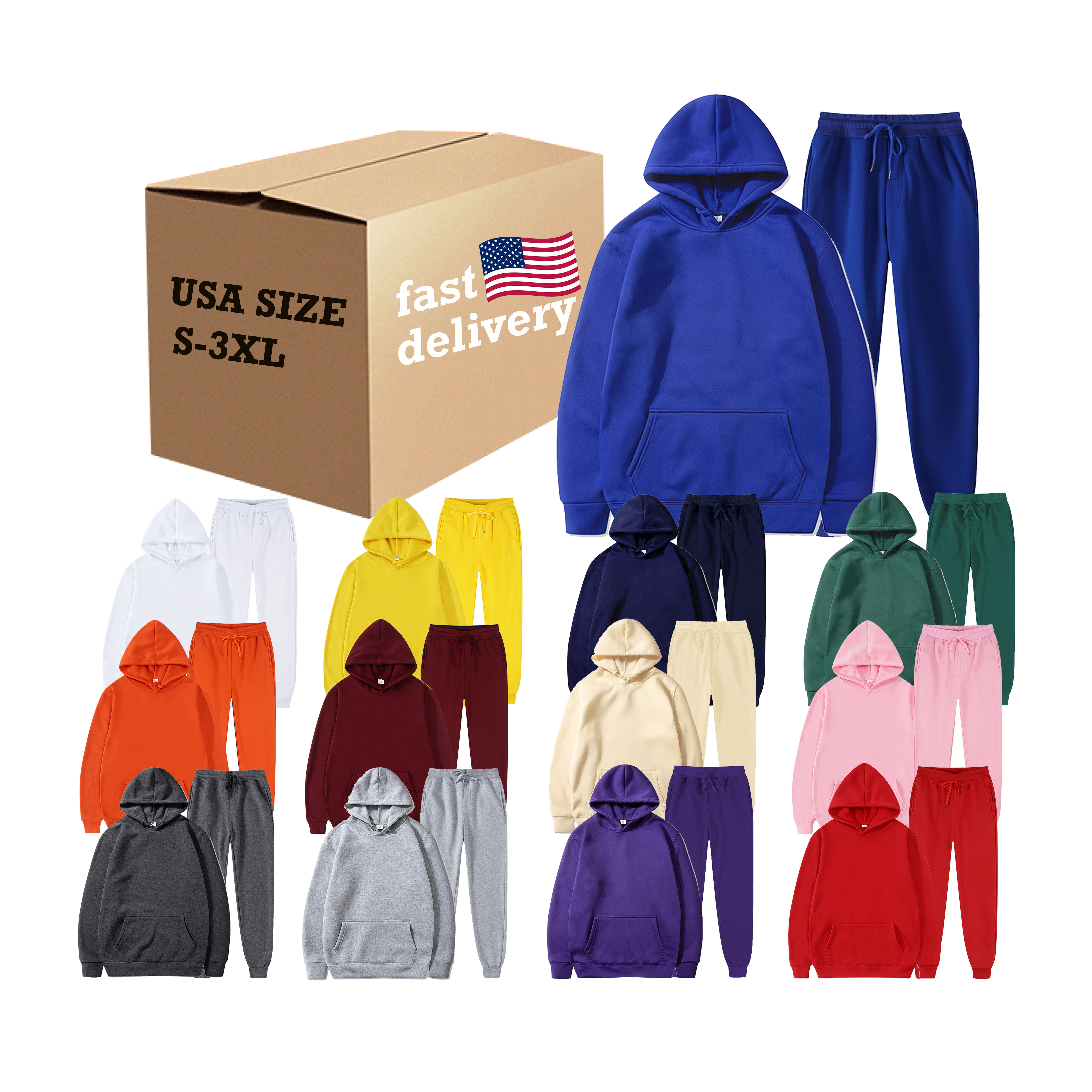 Hoodie and Jogger Sweat Suit Comfortable Breathable Fleece Pullover Jogging Suit Sets Sublimation Blank Outdoor Sweatshirt Set