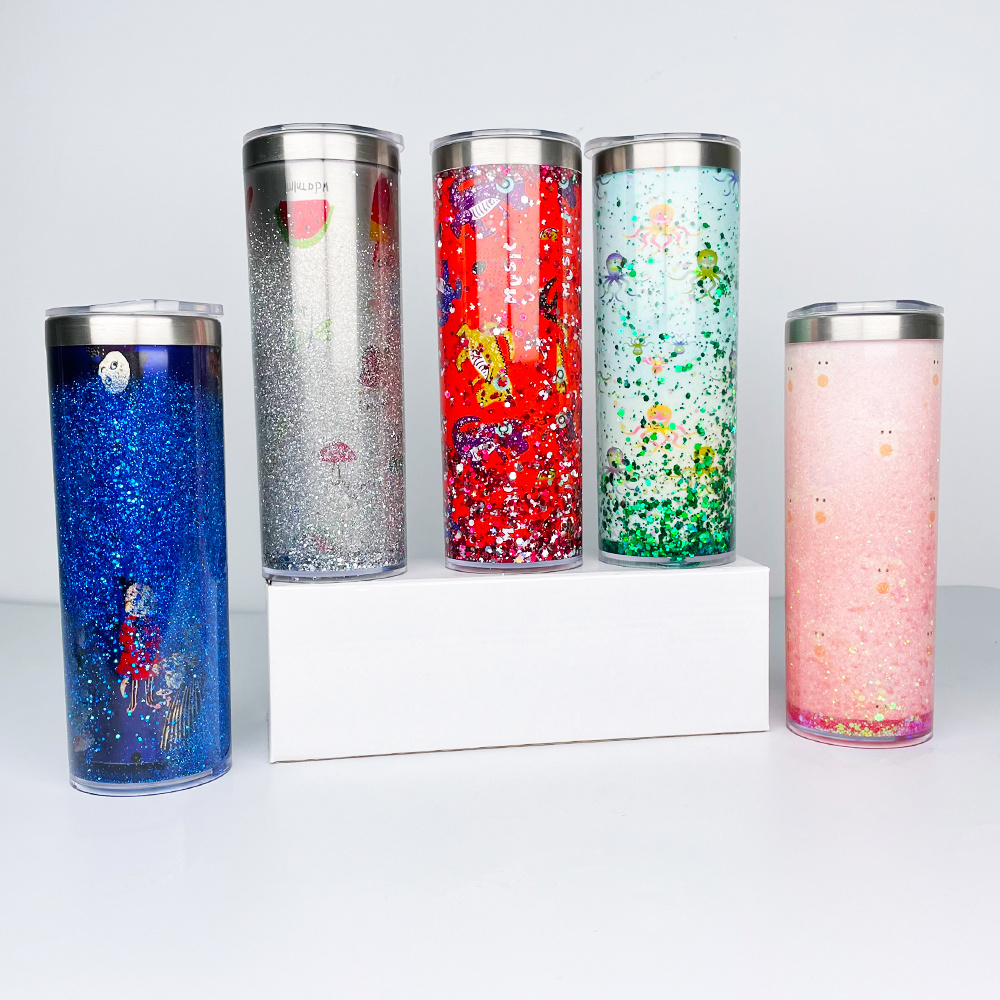 USA Warehouse 20oz DIY Glitter Snow Globe 304 Stainless Steel White Sublimation Blanks Storyboard Tumbler for Customized Gifts