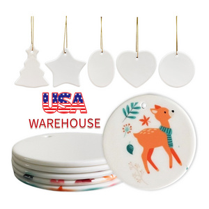 Wholesale Sublimation Custom Christmas Tree Bauble Gift Pendant Round Ornament Blanks Sublimation Circle Heart Ceramic Ornaments