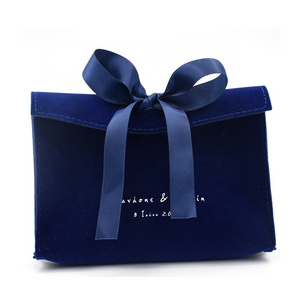 Luxury design Custom logo printed mini envelope flap velvet perfume pouches suede jewelry bag with bow-knot