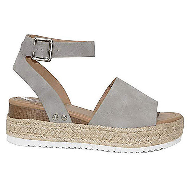 hemp rope slope fish mouth sandals buckle Espadrille Ankle Strap sandals female Outsole Wedges Sandals