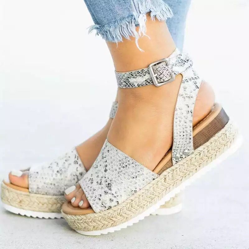 hemp rope slope fish mouth sandals buckle Espadrille Ankle Strap sandals female Outsole Wedges Sandals