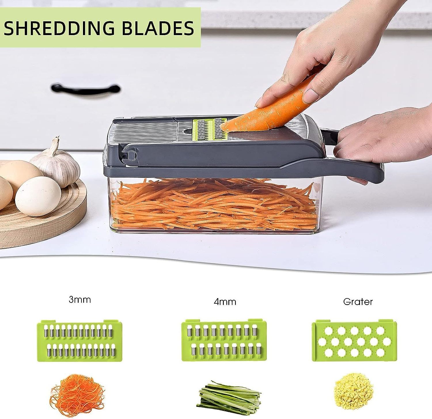 Professional Onion Chopper Multifunctional Kitchen Vegetable Chopper with 8 Blades Carrot and Garlic Chopper with Container