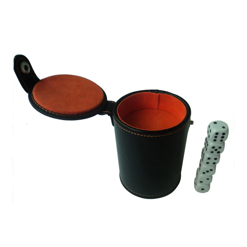 Beer Promotional Leather Dice Cup with Lid Wholesale Logo Custom Casino Gambling Dice Game Shaker Dice Cup with Lid