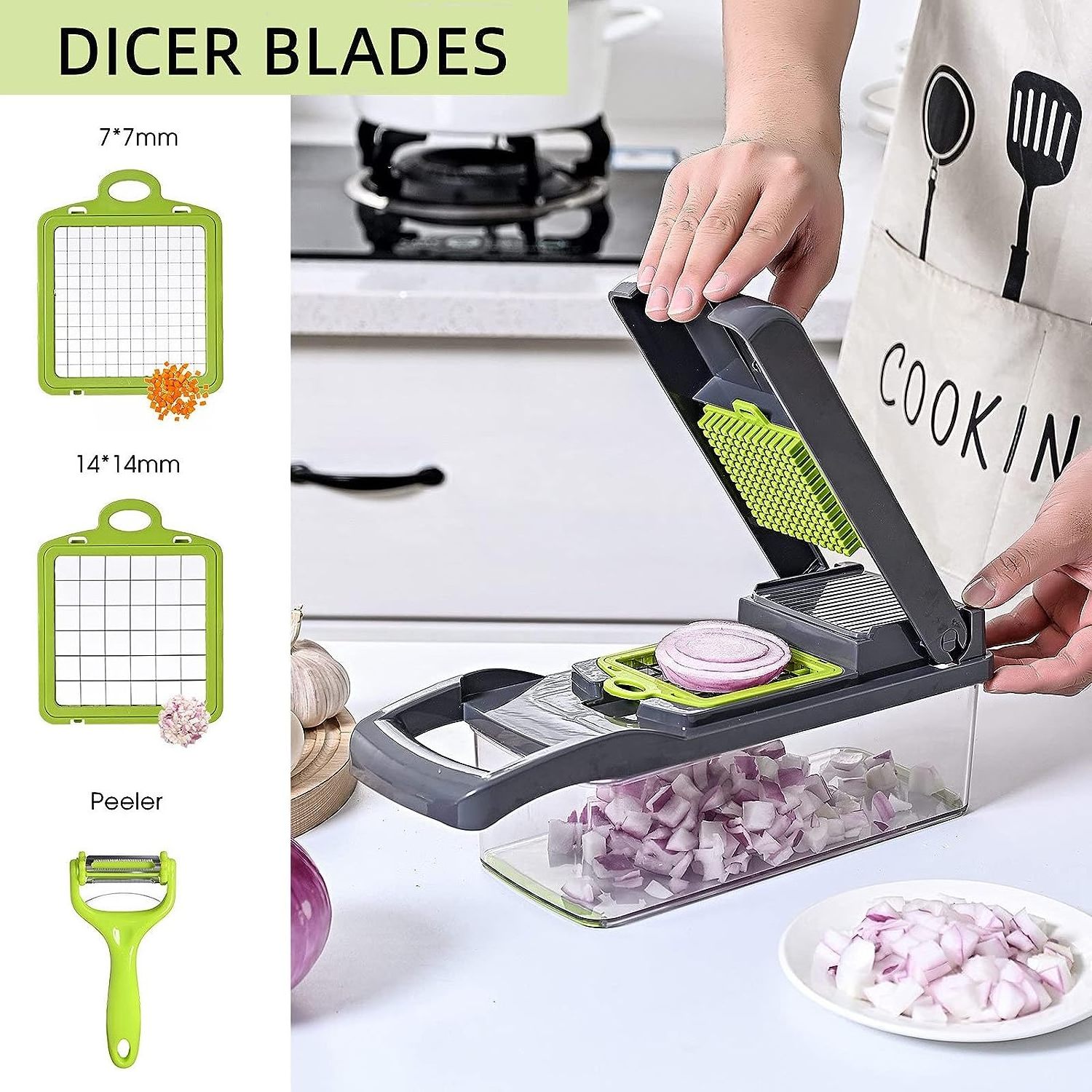 Professional Onion Chopper Multifunctional Kitchen Vegetable Chopper with 8 Blades Carrot and Garlic Chopper with Container