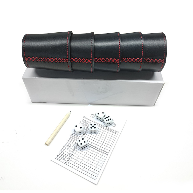 Genuine Leather Dice Custom Felt Lined Professional DND RPG Yahtzee Ludo Game Leather Dice Cup with 5 Dices