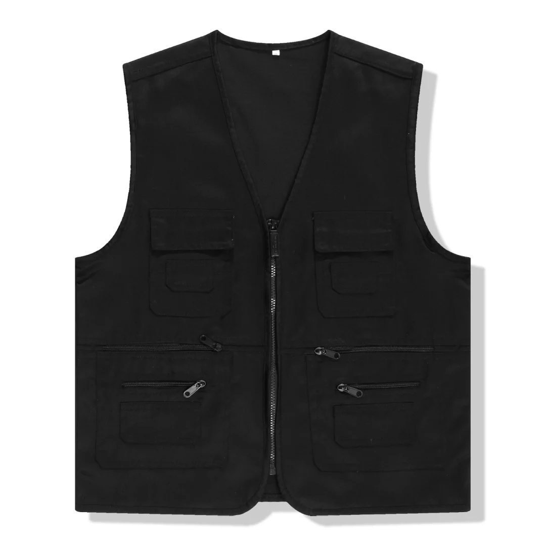 Outdoor Casual Fishing Multi Pockets V Neck Cargo Mens Poly Cotton  Work Volunteer Vest