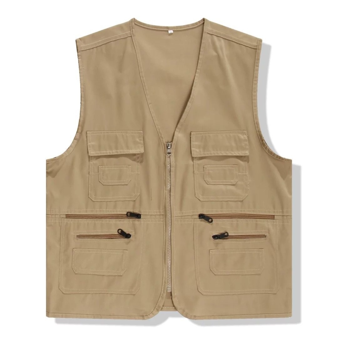 Outdoor Casual Fishing Multi Pockets V Neck Cargo Mens Poly Cotton  Work Volunteer Vest