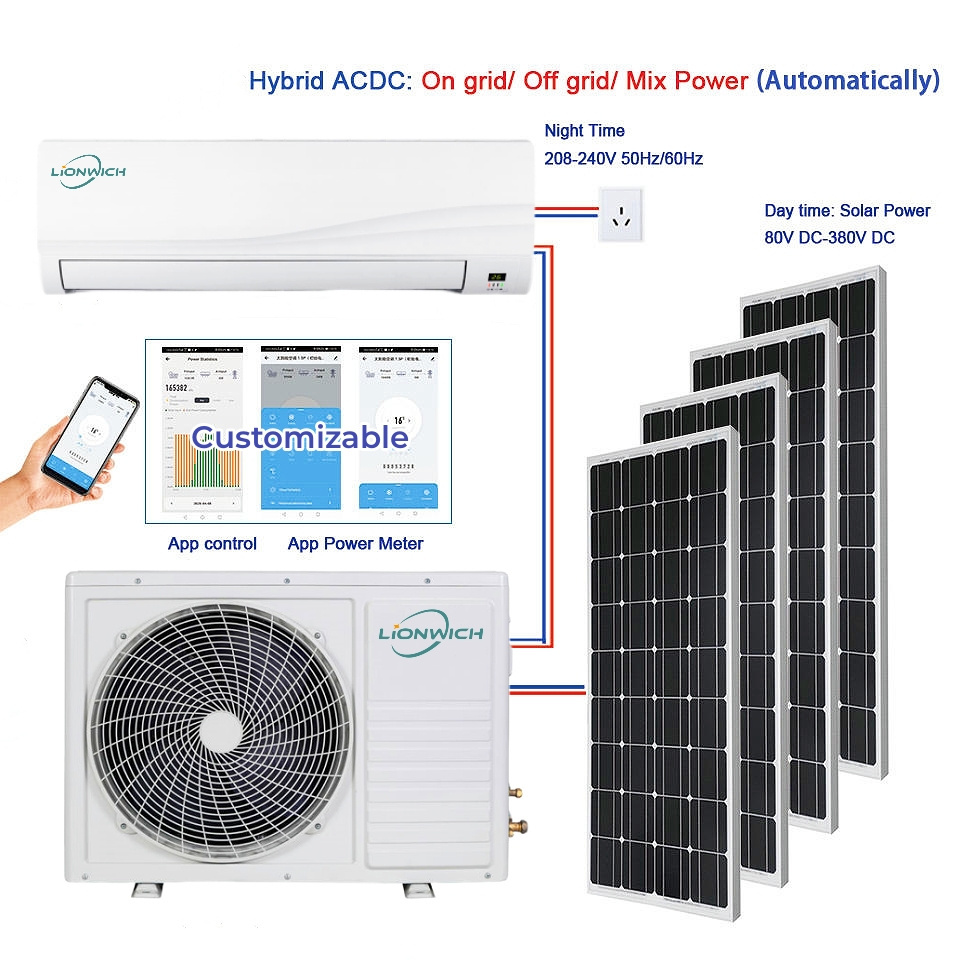 9000 12000 18000 20000 24000 30000 32000 36000 BTU Off Grid Solar Power DC AC Air Conditioner With Solar Panels