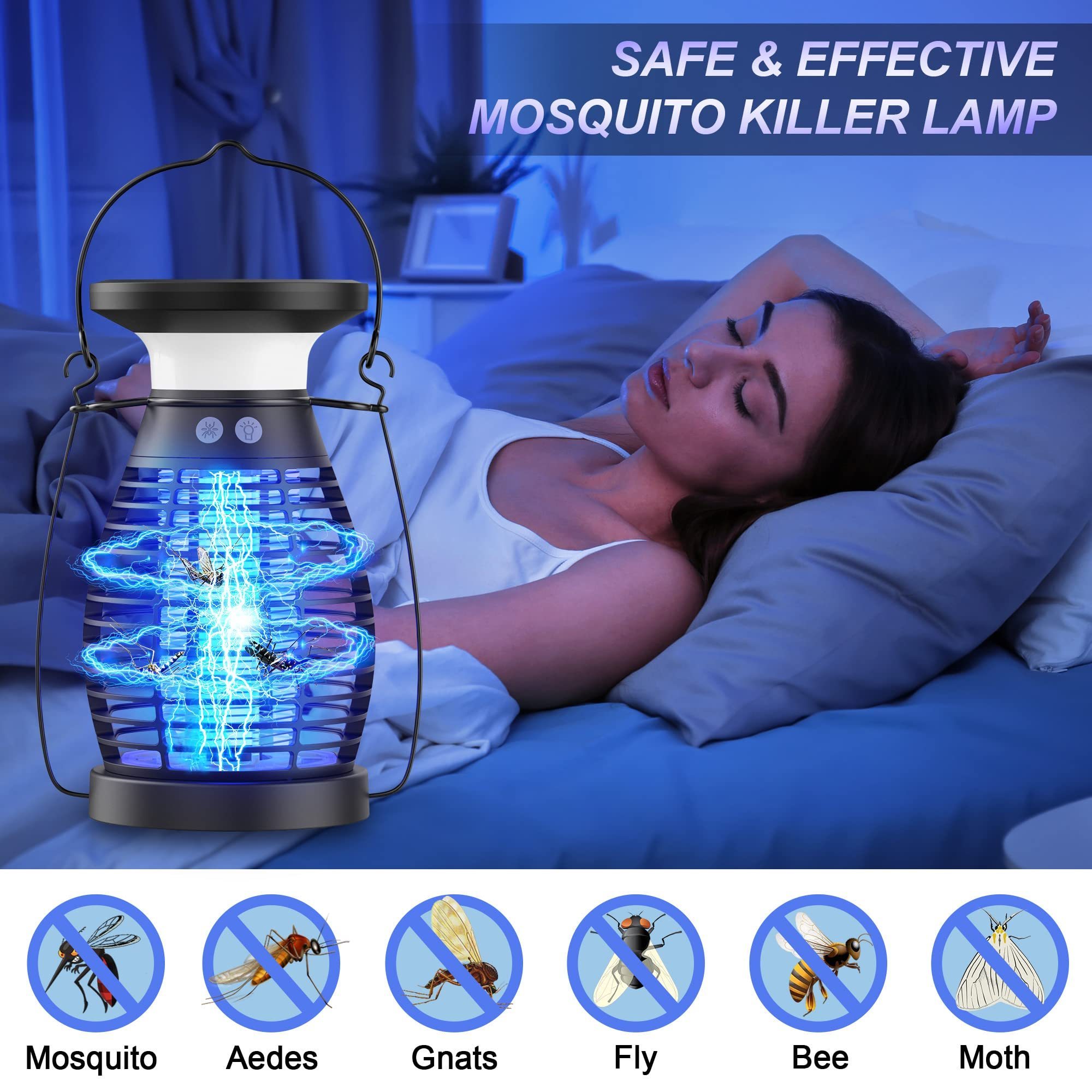 2023  UV LED Light Trapper Solar Bug Zapper Outdoor Electric Mosquito Killer Lamp For Home Patio Backyard Kitchen Camping