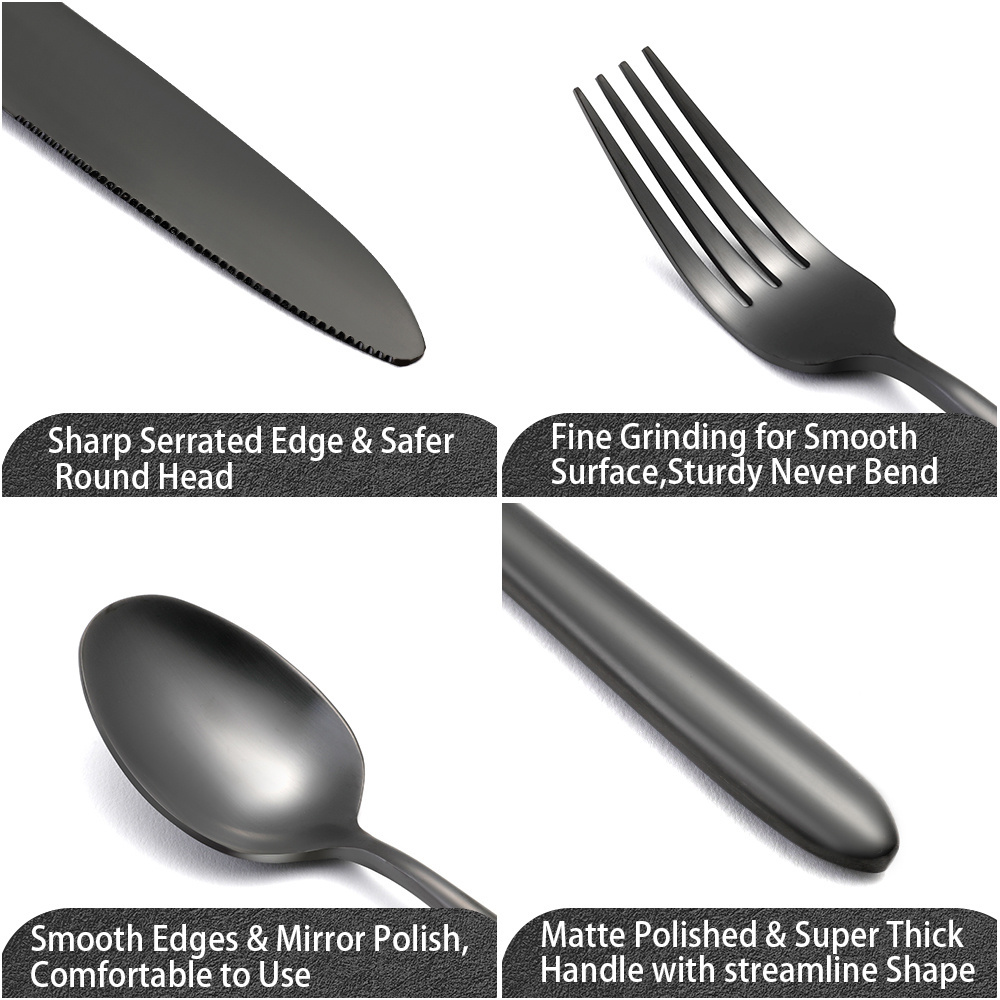 Wholesale hand forged matte black cutlery stainless steel flatware sets for wedding