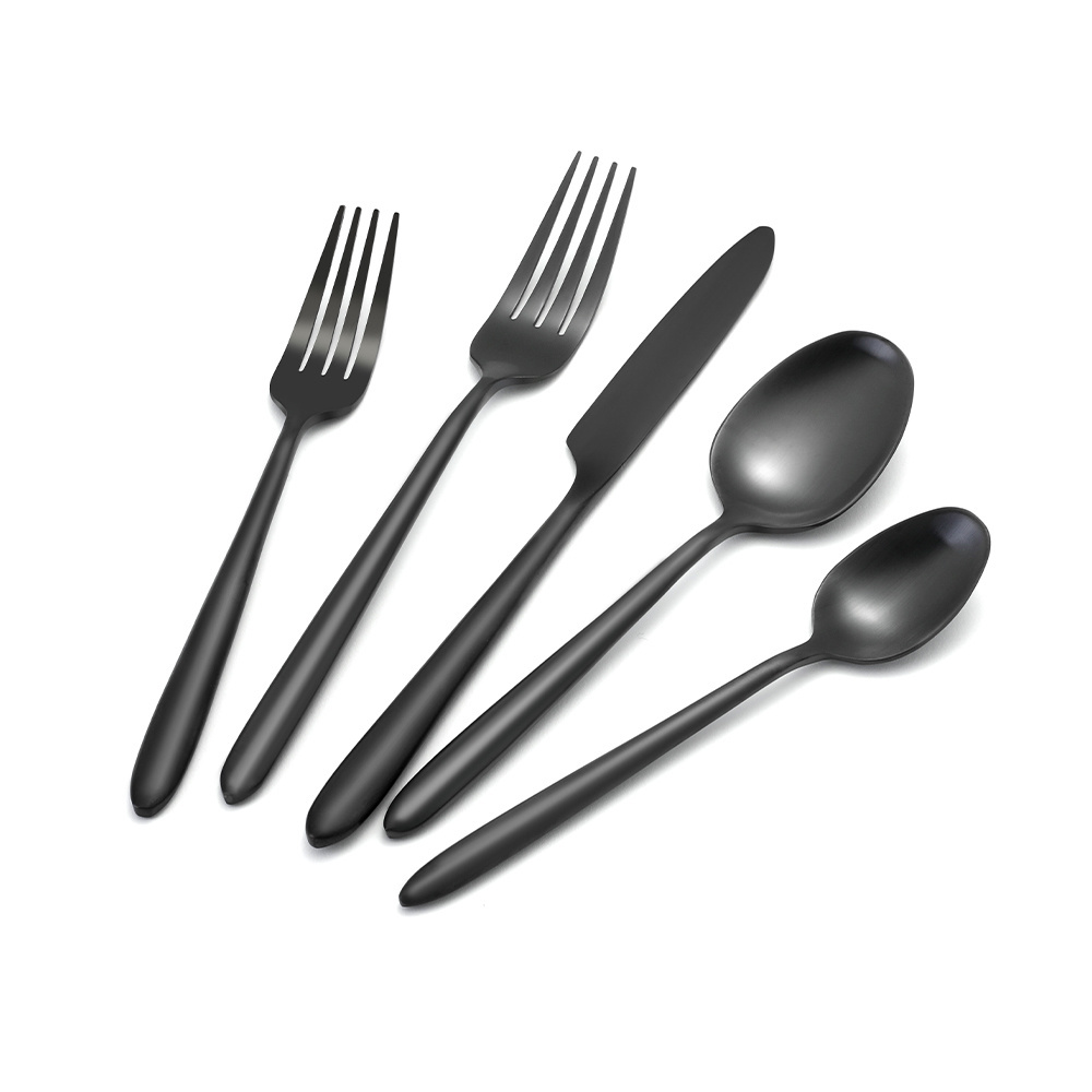 Wholesale hand forged matte black cutlery stainless steel flatware sets for wedding