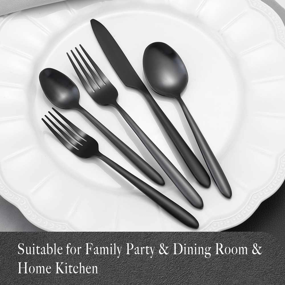 Wholesale hand forged matte black cutlery stainless steel flatware sets for wedding