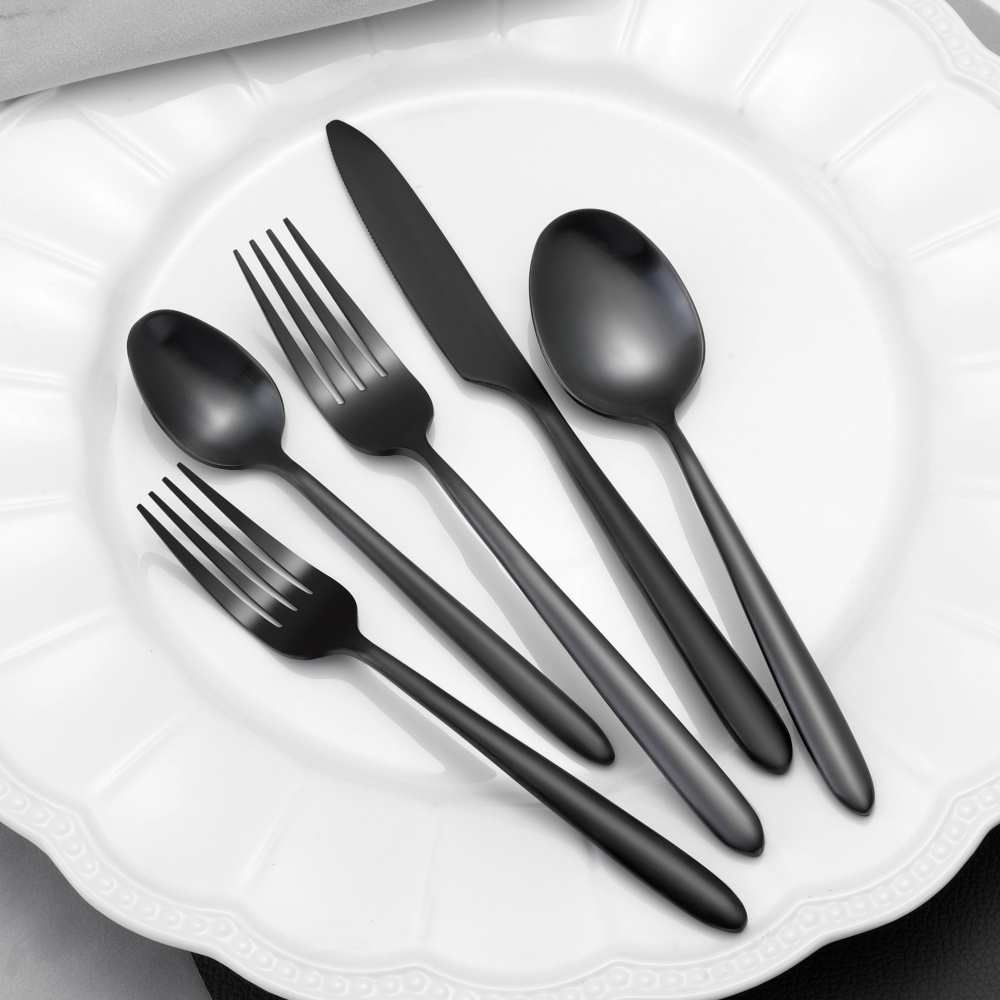 Bulk Matte Black Soup Spoon Fork and Knife Silverware Stainless Steel Cutlery Wedding Flatware Set