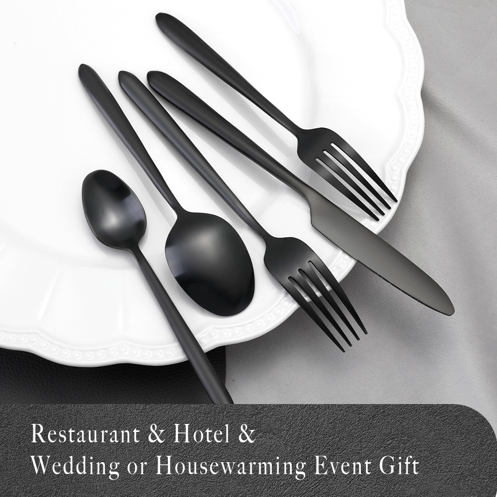 Bulk Matte Black Soup Spoon Fork and Knife Silverware Stainless Steel Cutlery Wedding Flatware Set