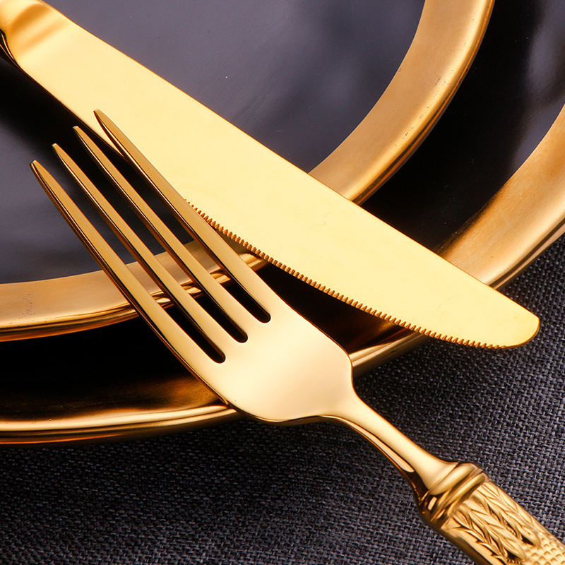 Wholesale hand forged knife fork spoon flatware 18/10 stainless steel thick handle silverware gold cutlery set for wedding