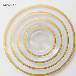 Wholesale Gold Silver Rimmed Clear Glass Charger Plates For Wedding