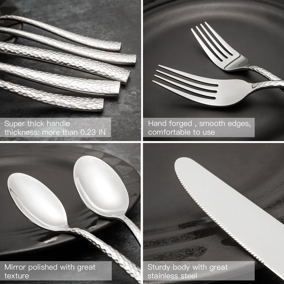 Wholesale forged stainless steel hammered silver cutlery set for wedding