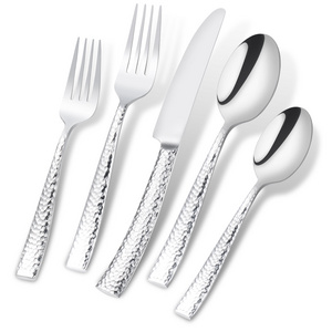 Wholesale forged stainless steel hammered silver cutlery set for wedding