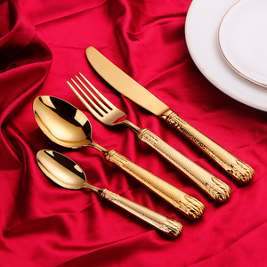 Wholesale hand forged knife fork spoon flatware 18/10 stainless steel thick handle silverware gold cutlery set for wedding