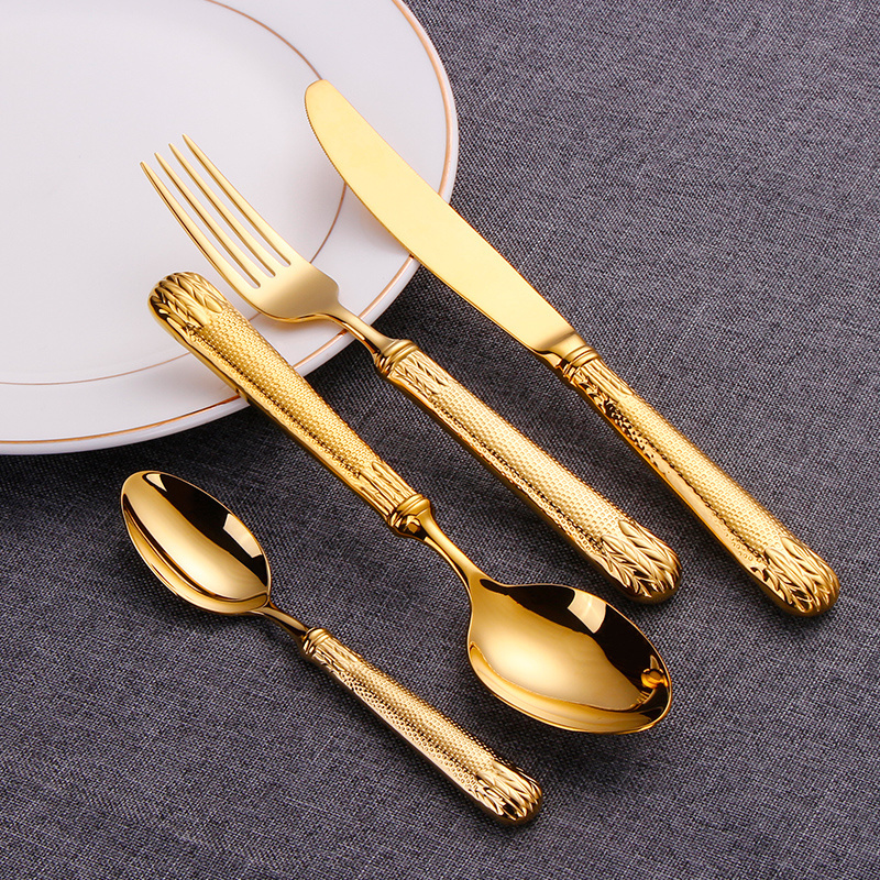 Wholesale hand forged knife fork spoon flatware 18/10 stainless steel thick handle silverware gold cutlery set for wedding