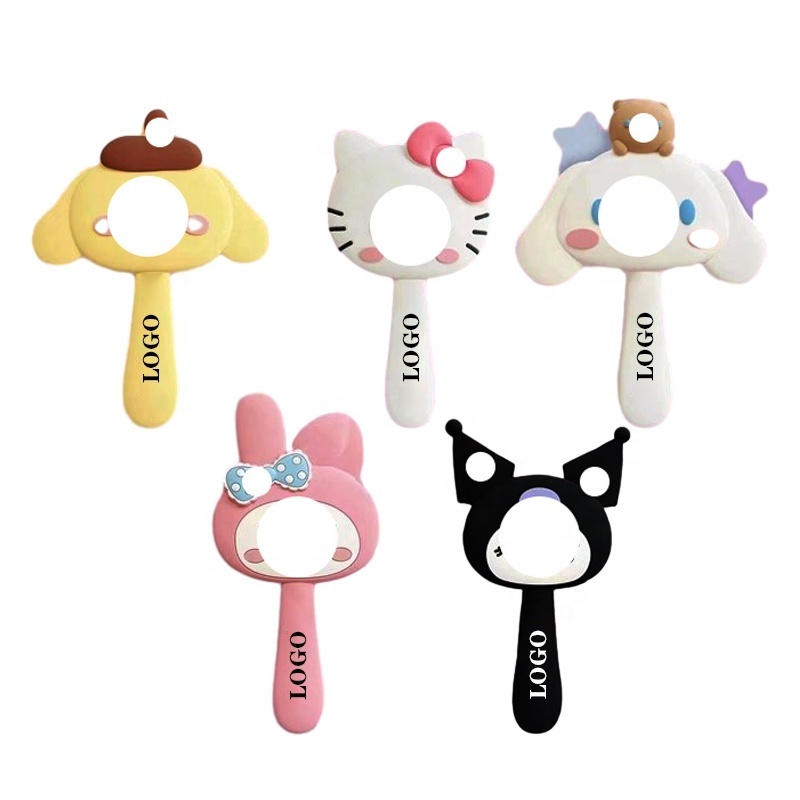 Oem&odm Hand Mirror Logo Custom Silicone Cute Shape Portable Cosmetic Handheld Mirrors