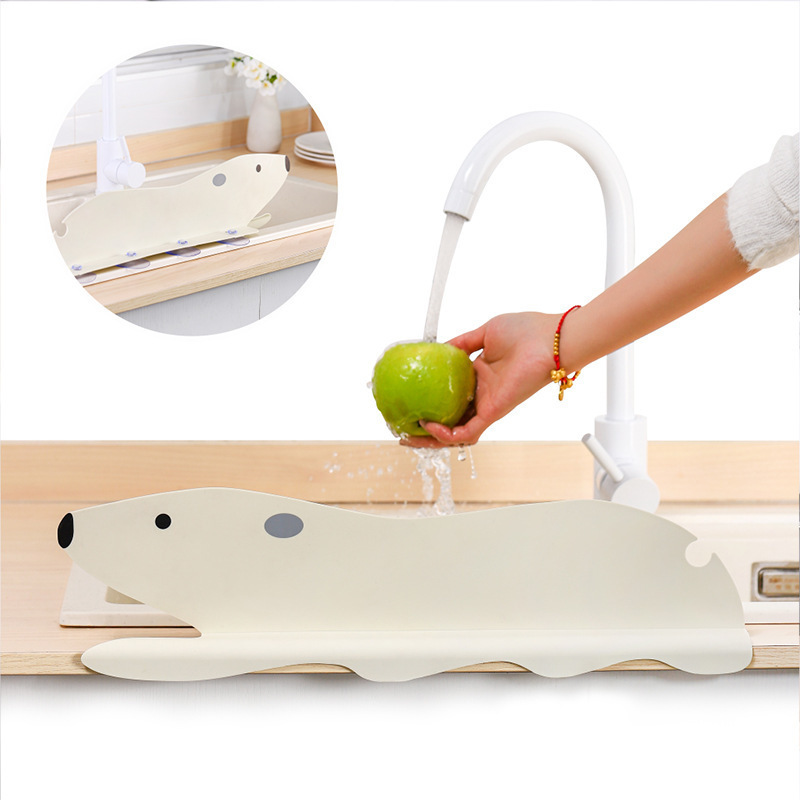 Custom White Bear Shape Kitchen Sink Water Splash Proof Retaining Plate with Strong Sucker Impermeable Silicone Baffle Plate