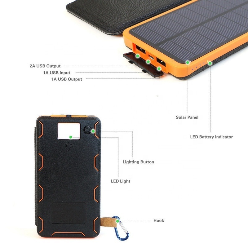 High quality folding solar panel solar power bank 8000mah 10000mah 20000mah with 2 solar panels