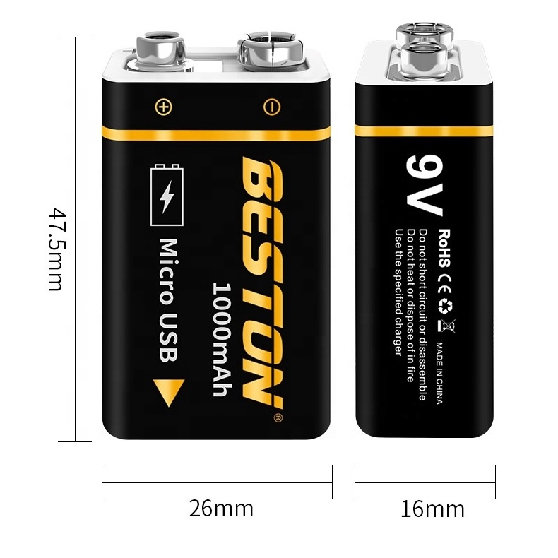 Beston hw 9v usb battery 1000mah rechargeable 9v batteries for wireless microphones