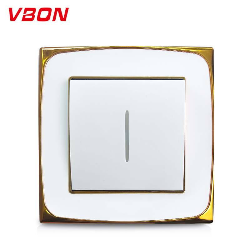 VBQN Wall Switch Light Switch Oonoff PC Golden-Plated Round Frame Switch 1gang1way