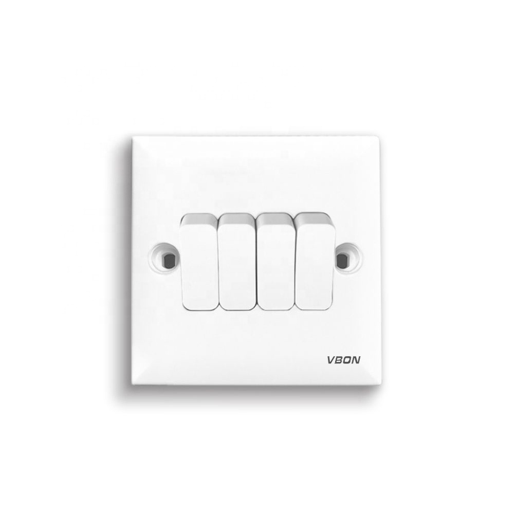 VBQN Modern  86 Durable UK Standard 4 gang 1 way Aurora white Electric Switch