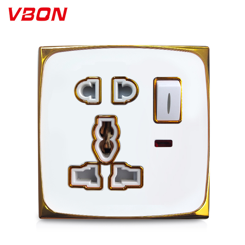 VBQN PC Switches and Socket 16A 5 Pin Universal Socket And Light Switch on off With Neon